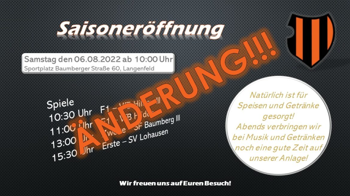 ÄNDERUNG für Saisoneröffnung